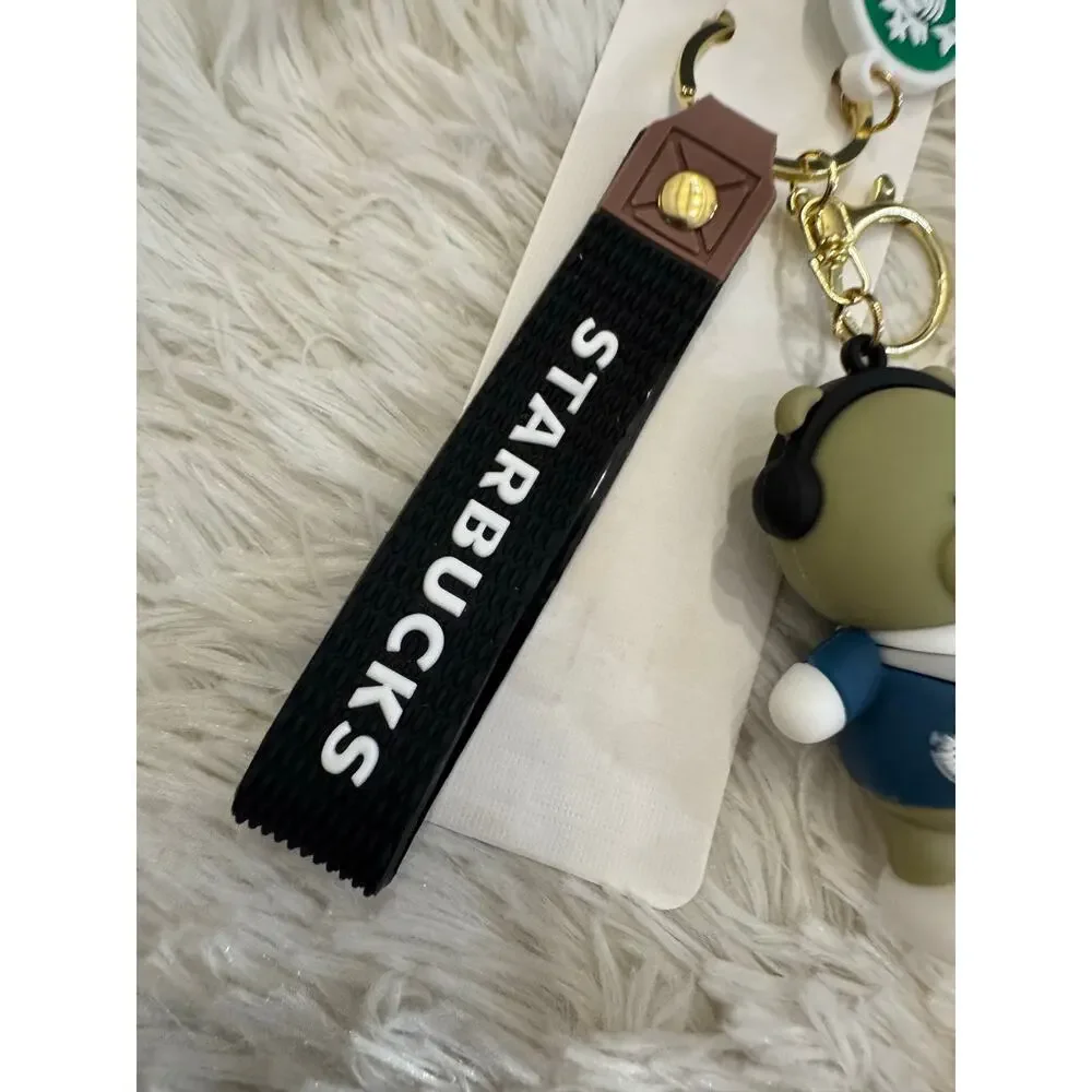 Starbucks Brown bear keychain strap with white & blue Starbucks logo